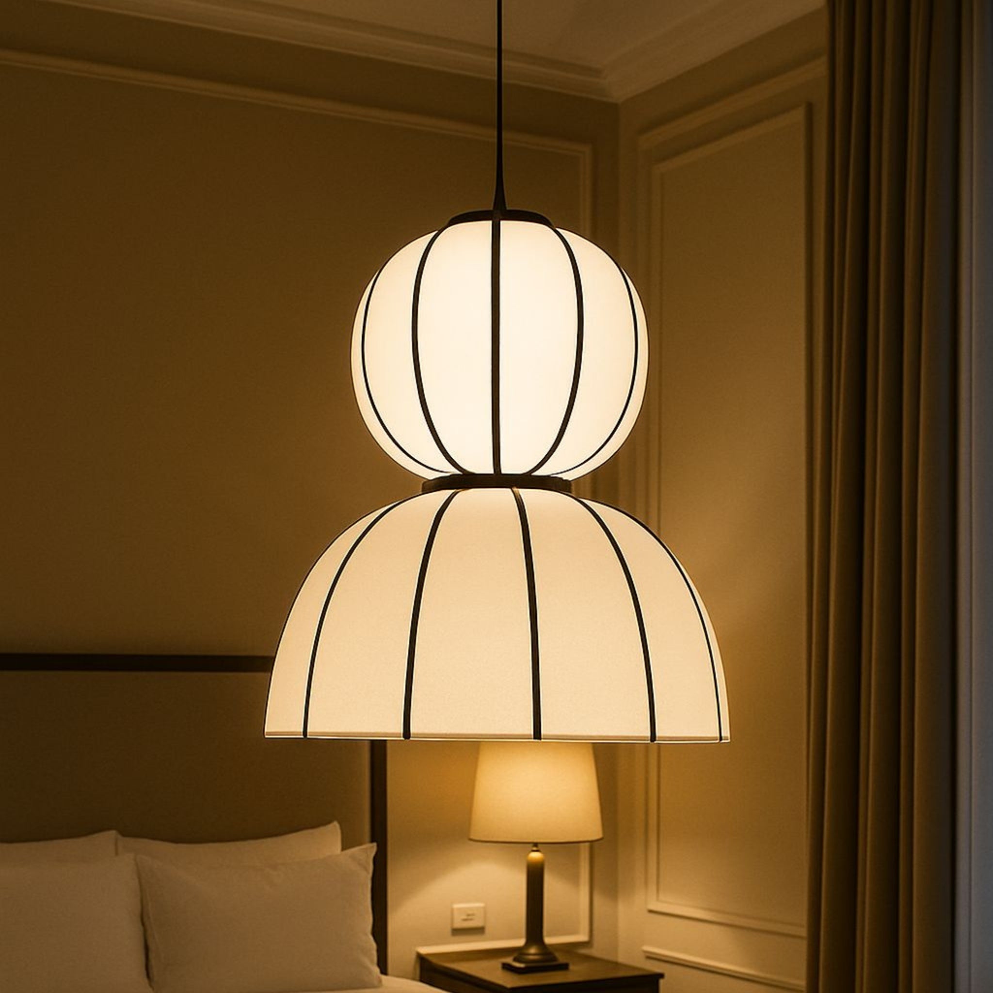 White Fabric Japanese Style Pendant Lamp | Living Room, Bedroom, Hotel, Residential Space LP-91